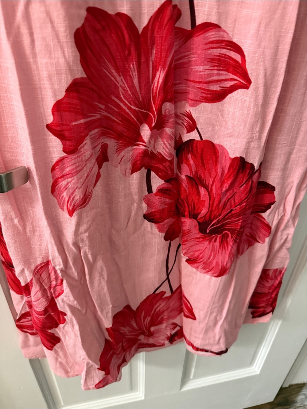 Pink Maxi Slip Dress with Red Floral Print - Picture 4 of 7